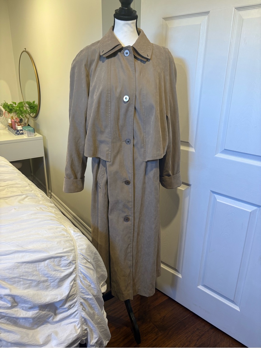 Vintage Fen-Nelli Long Trench Coat Women’s 14 Taupe Lightweight Fall Jacket